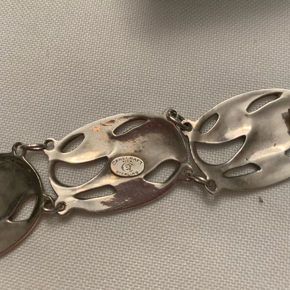 Vintage sterling silver oxidized, Danecraft Calla Lily link bracelet - Picture 3 of 3